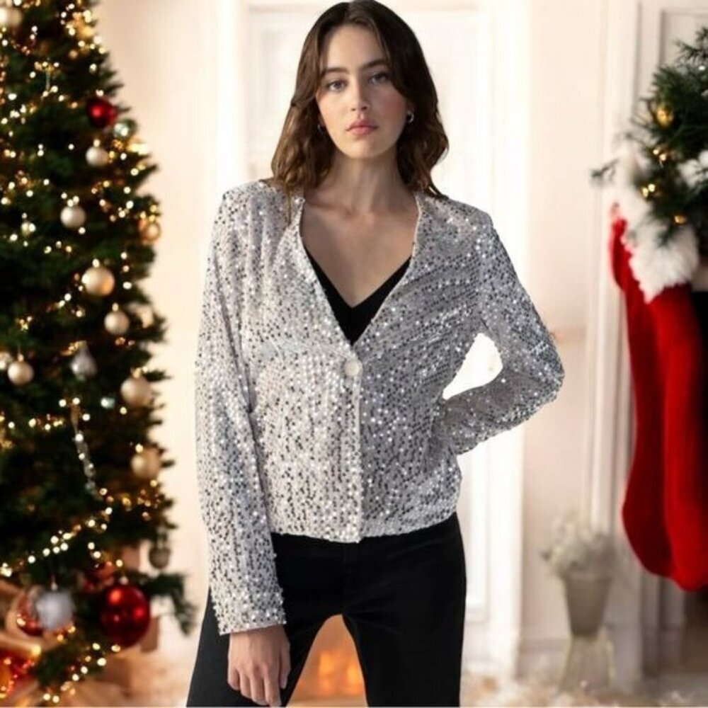 NEW Sanctuary All Night‎ Flock Sequin Blazer Color Champagne New Years Holiday M